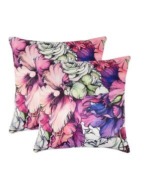Oussum Decorative Throw Pillow Case Cotton Cushion Cover Floral Pattern Set of 2